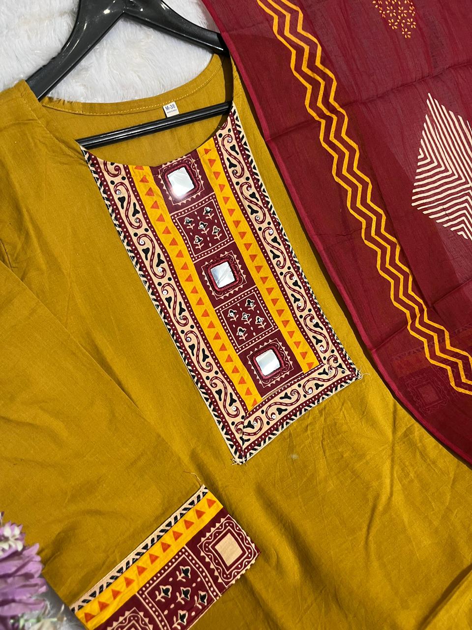 Mustard Embroidered Kurta Palazzo Set with Dupatta for Women
