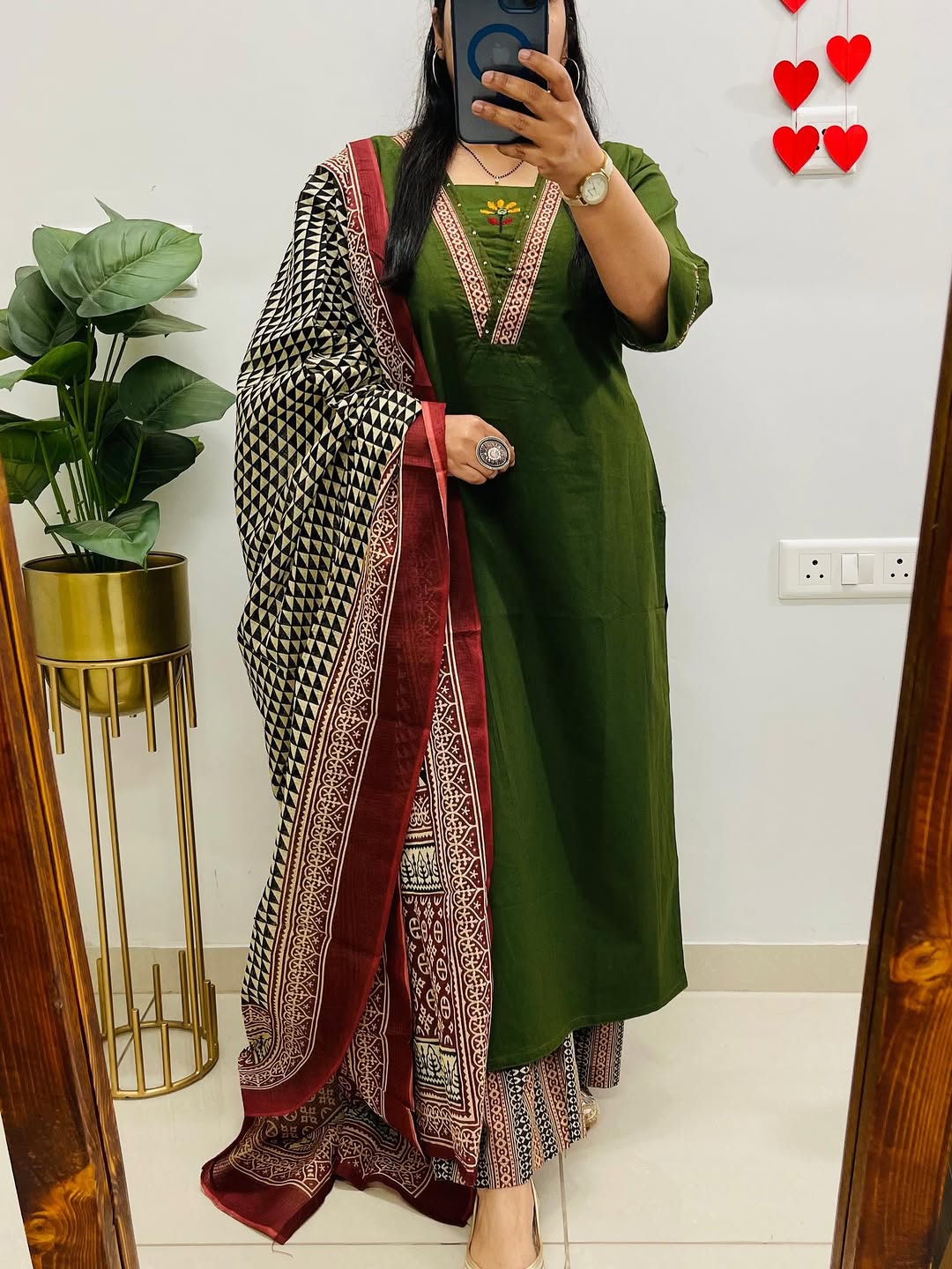 Green Embroidered Kurta Palazzo Set with Dupatta for Women