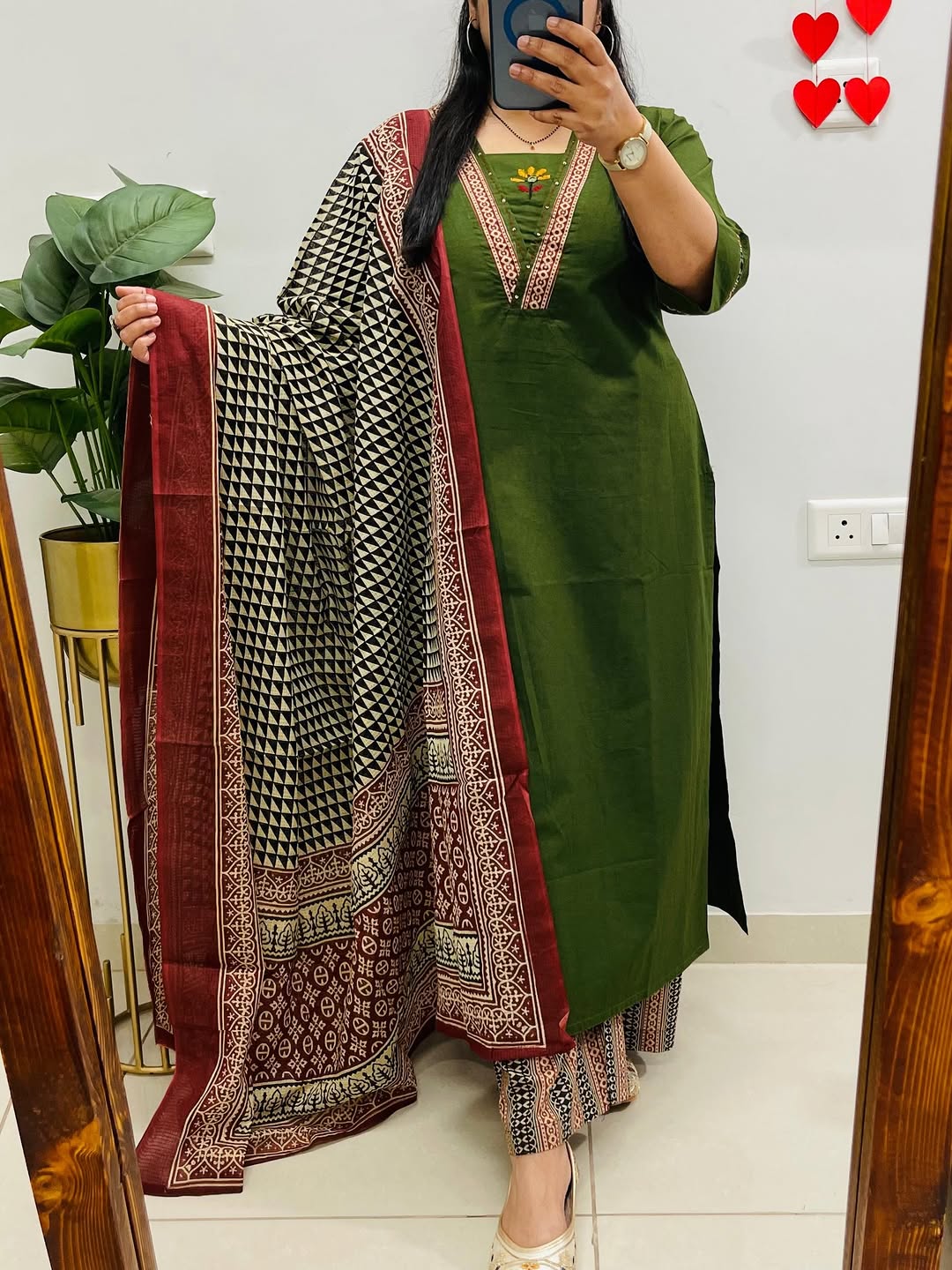 Green Embroidered Kurta Palazzo Set with Dupatta for Women