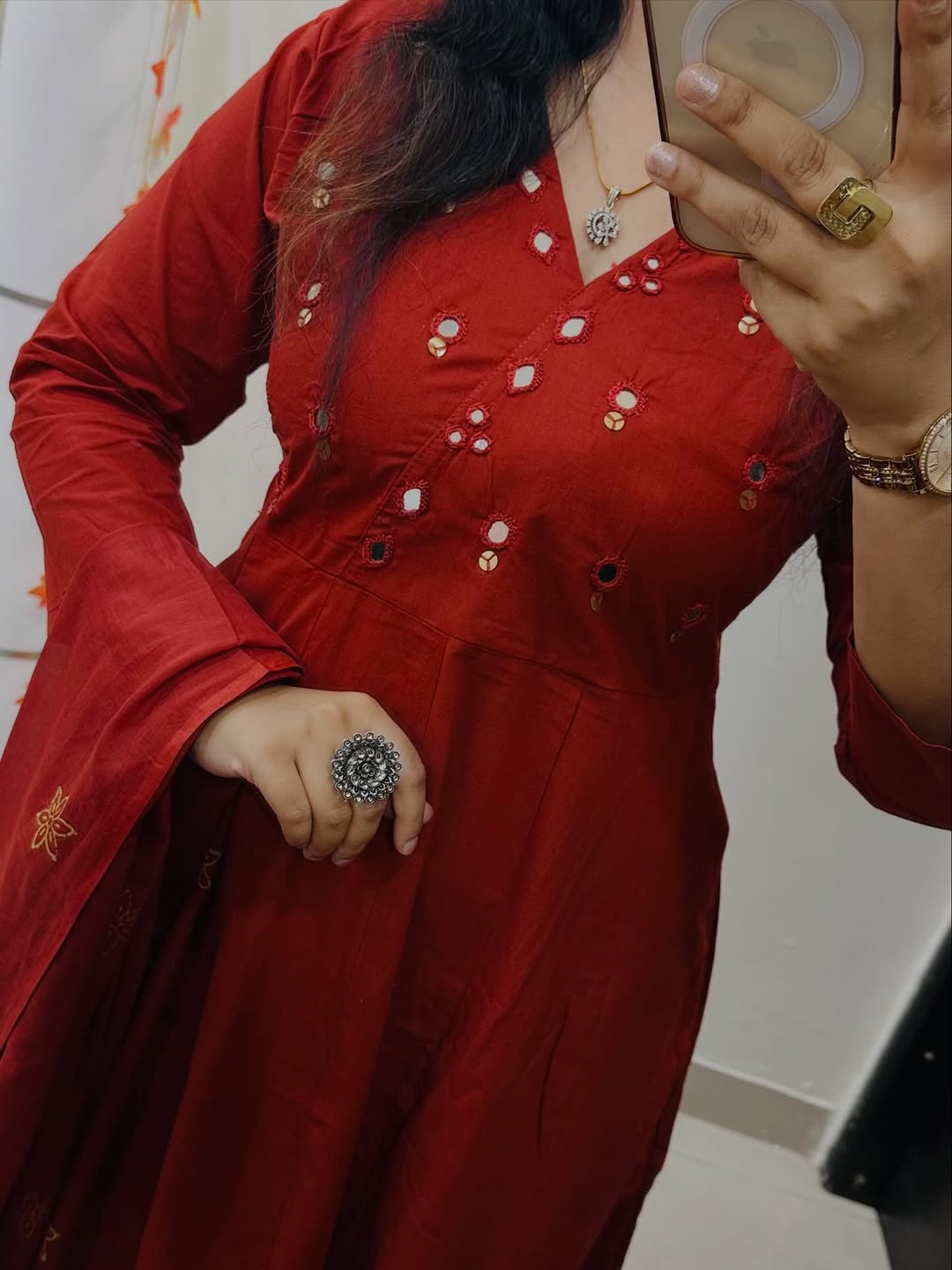 Premium Red Anarkali Kurti Pant Dupatta Set