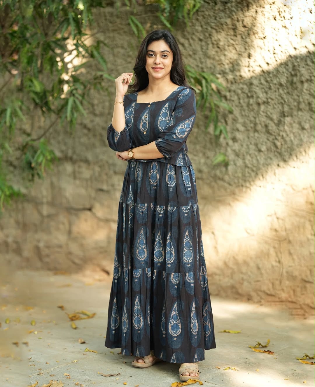 kurta maxi dress VRISHTI Pure Cotton Block Print, Red Long Dress Kurta Ayurvastram