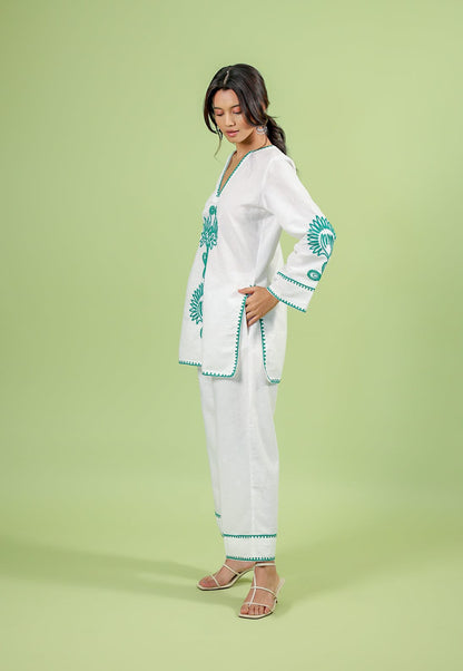 White Floral Embroidered Co-ord Kurta Set