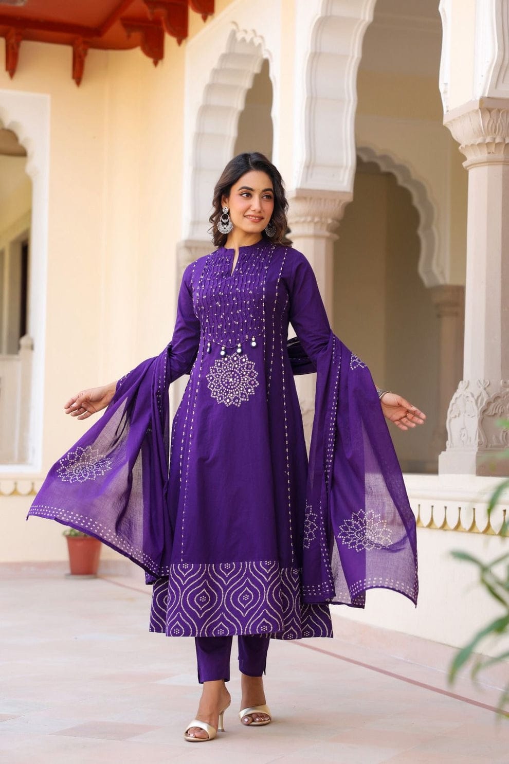 Women’s Purple Embroidered Kurta Pant Set with Dupatta