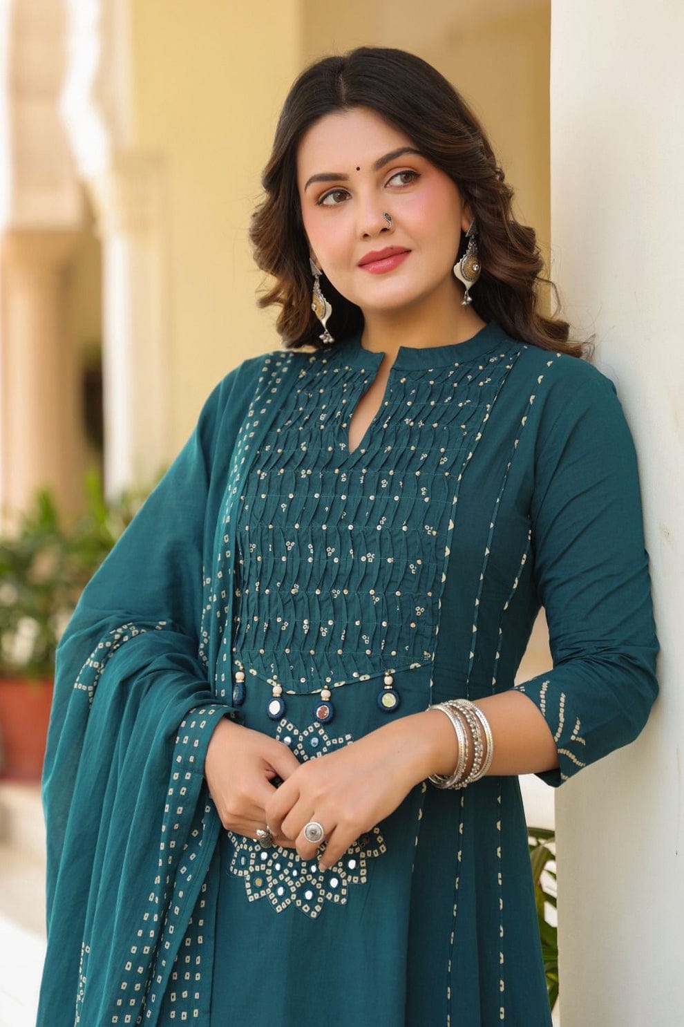 Women’s Green Embroidered Kurta Pant Set with Dupatta