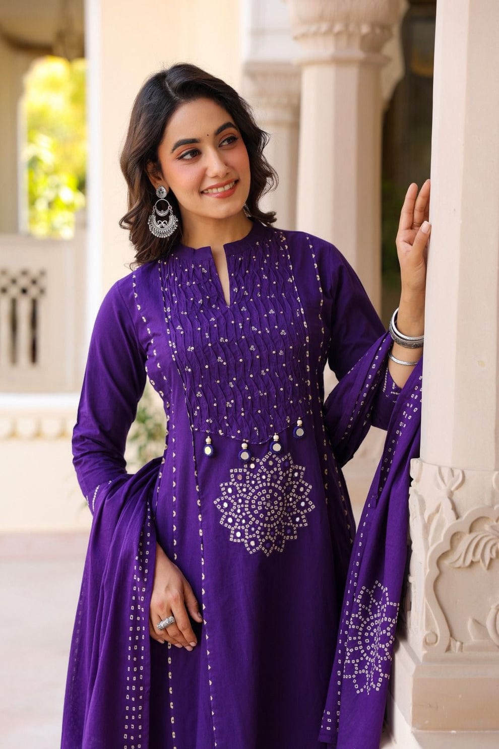 Women’s Purple Embroidered Kurta Pant Set with Dupatta