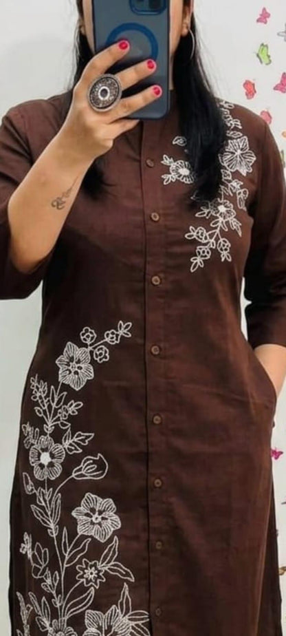 Cocoa Bloom Floral Embroidered Kurta Pant Set