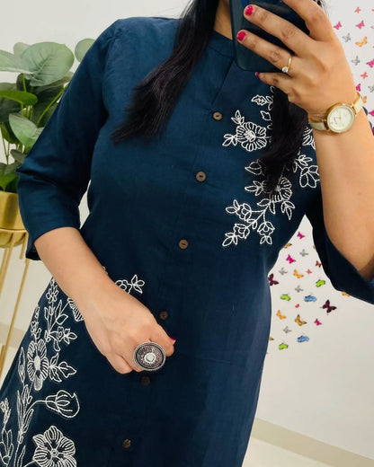 Midnight Bloom Floral Embroidered Kurta Pant Set