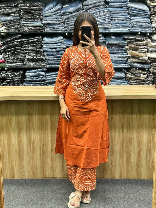 Bandhni Print Applique Codi Work Cotton Suit