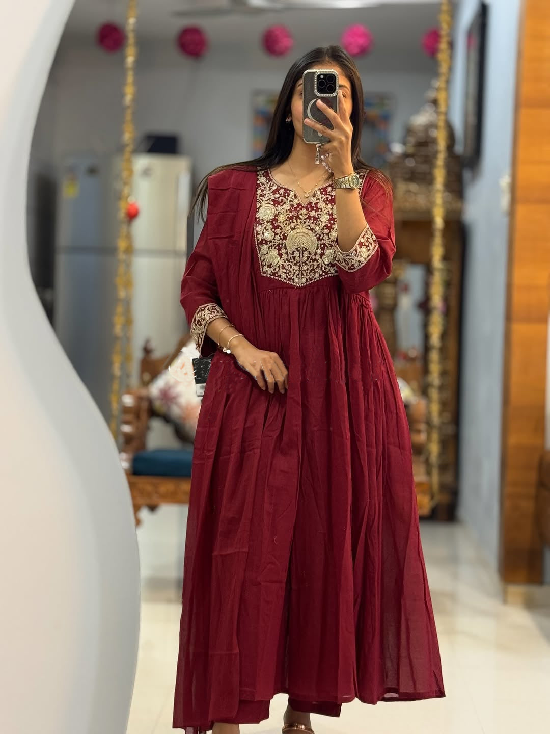 Red Embroidered Anarkali Kurta Set with Dupatta