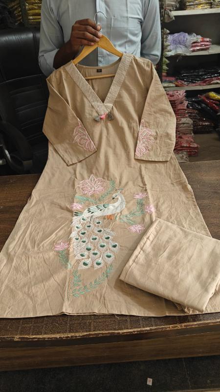 Pure Fine Cotton Kurti and Pant with Embroidery Work