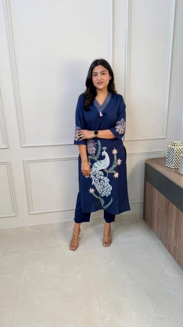 Pure Fine Cotton Kurti and Pant with Embroidery Work